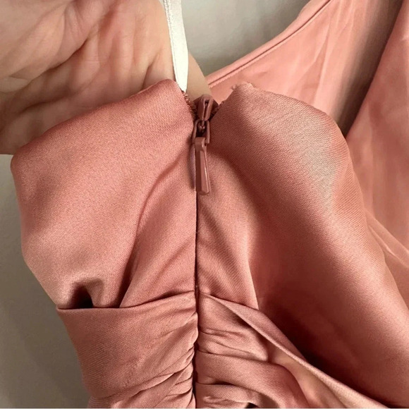 Dessy Collection Women’s One-Shoulder Blush Gathered Bodice Satin Gown GUC - Picture 7 of 10